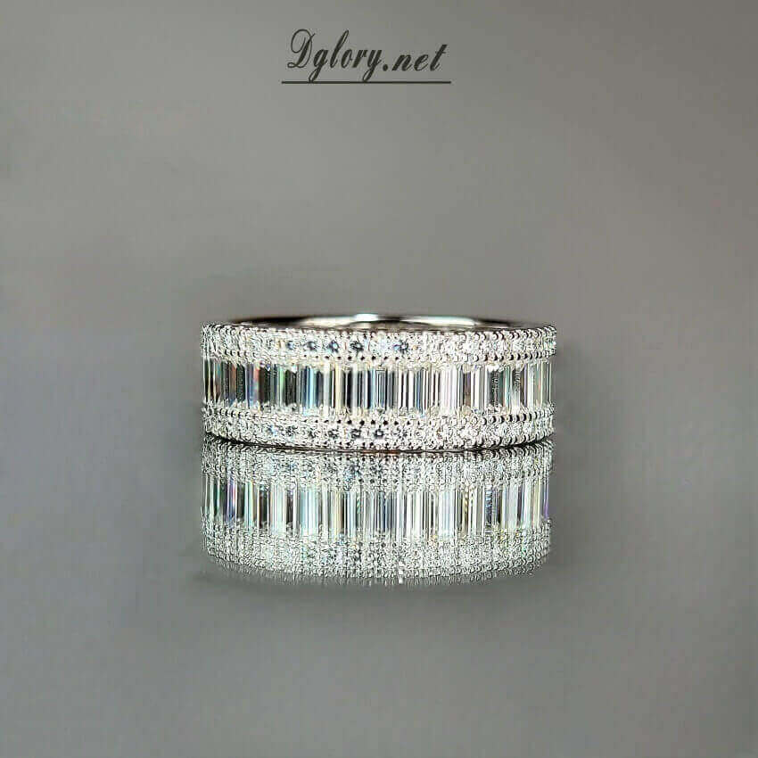 Moissanite Silver-3D Setting,Eternity Mens Ring,S925 Sterling Silver,Eternity Band Rings Jewelry Ring for Men,Gift for Him, Men Wedding Band