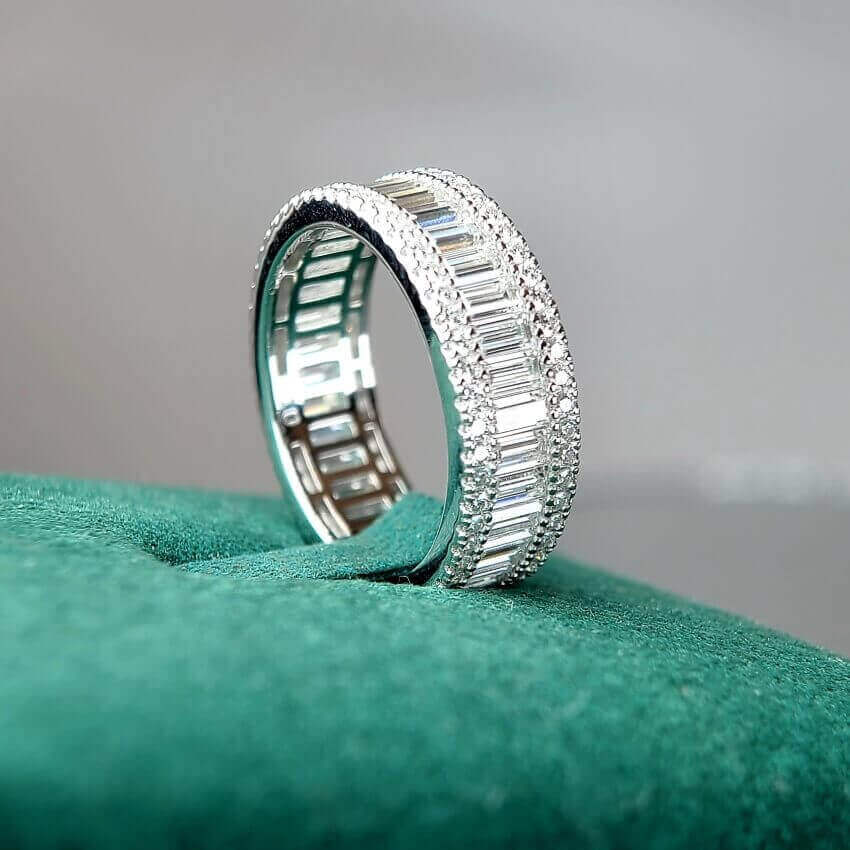 Moissanite Silver-3D Setting,Eternity Mens Ring,S925 Sterling Silver,Eternity Band Rings Jewelry Ring for Men,Gift for Him, Men Wedding Band
