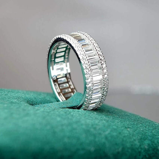 Moissanite Silver-3D Setting,Eternity Mens Ring,S925 Sterling Silver,Eternity Band Rings Jewelry Ring for Men,Gift for Him, Men Wedding Band