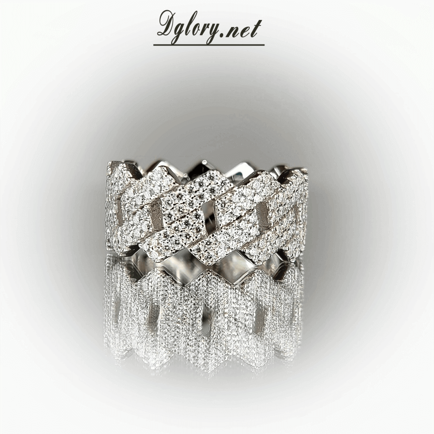 Moissanite Silver Cuban Ring, Monaco Cuban Link Ring, S925 Sterling Silver, Ring for Men, Gift for Him, Mens Wedding Band Hip Hop Cuban Ring