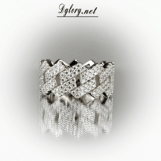 Moissanite Silver Cuban Ring, Monaco Cuban Link Ring, S925 Sterling Silver, Ring for Men, Gift for Him, Mens Wedding Band Hip Hop Cuban Ring
