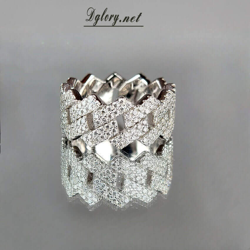 Moissanite Silver Cuban Ring, Monaco Cuban Link Ring, S925 Sterling Silver, Ring for Men, Gift for Him, Mens Wedding Band Hip Hop Cuban Ring