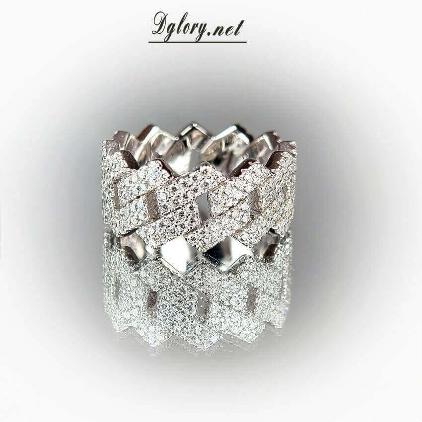Moissanite Silver Cuban Ring, Monaco Cuban Link Ring, S925 Sterling Silver, Ring for Men, Gift for Him, Mens Wedding Band Hip Hop Cuban Ring
