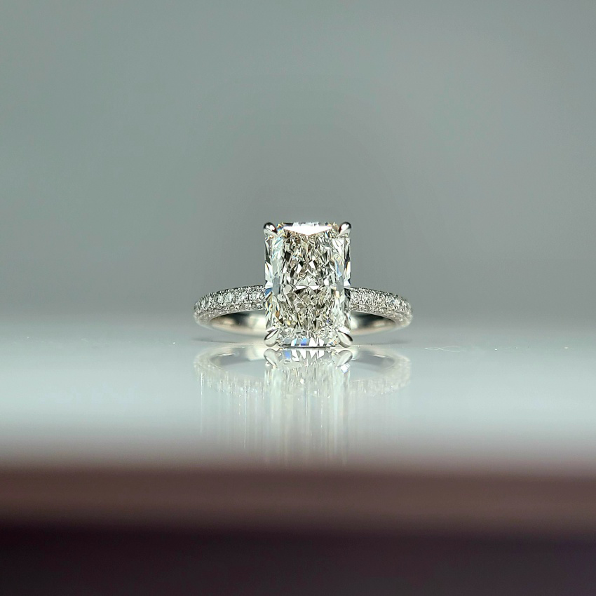 14K, 2.7CT, F VS1, Lab Radiant Cut, Lab Grown Created Diamond Engagement Ring, IGI Certified, 3D Setting Half Band, Hidden Halo /Prongs,Gift (ST 0024)