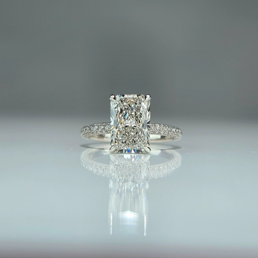 14K, 2.7CT, F VS1, Lab Radiant Cut, Lab Grown Created Diamond Engagement Ring, IGI Certified, 3D Setting Half Band, Hidden Halo /Prongs,Gift  (ST 0024)