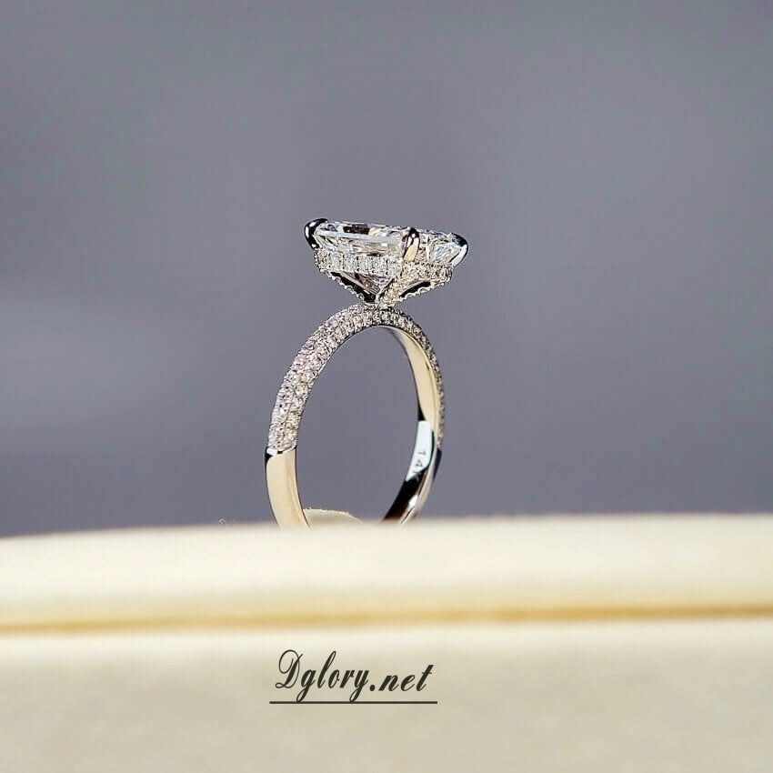 14K, 2.7CT, F VS1, Lab Radiant Cut, Lab Grown Created Diamond Engagement Ring, IGI Certified, 3D Setting Half Band, Hidden Halo /Prongs,Gift (ST 0024)
