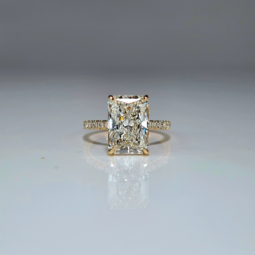 14K, 4.99CT, F VS1, Lab Radiant Cut, Lab Grown Created Diamond Engagement Ring, IGI Certified, Side Peved, Hidden Halo, Lab Engagement Ring (ST 0025)