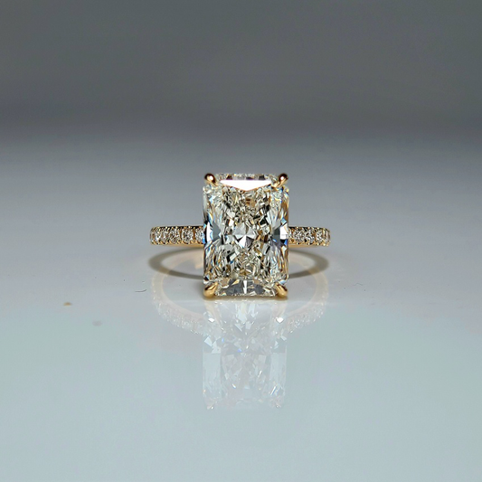 14K, 4.99CT, F VS1, Lab Radiant Cut, Lab Grown Created Diamond Engagement Ring, IGI Certified, Side Peved, Hidden Halo, Lab Engagement Ring  (ST 0025)