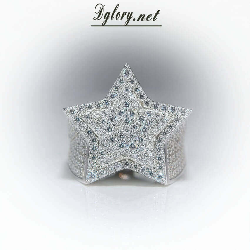 Moissanite Silver Star Ring,S925 Sterling Silver,Ring for Men Moissanite Star Ring,Hip Hop Ring,Iced Out Star Ring, Gift for Him,Men JewelryClassic (BMS119)