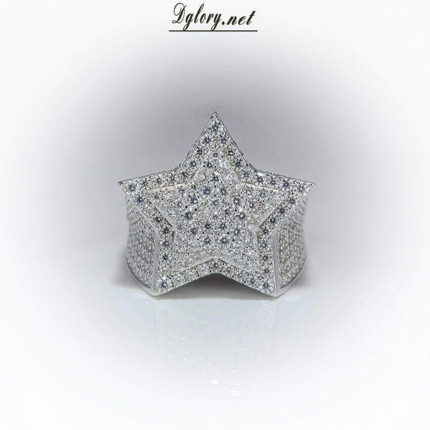 Moissanite Silver Star Ring,S925 Sterling Silver,Ring for Men Moissanite Star Ring,Hip Hop Ring,Iced Out Star Ring, Gift for Him,Men JewelryClassic (BMS119)