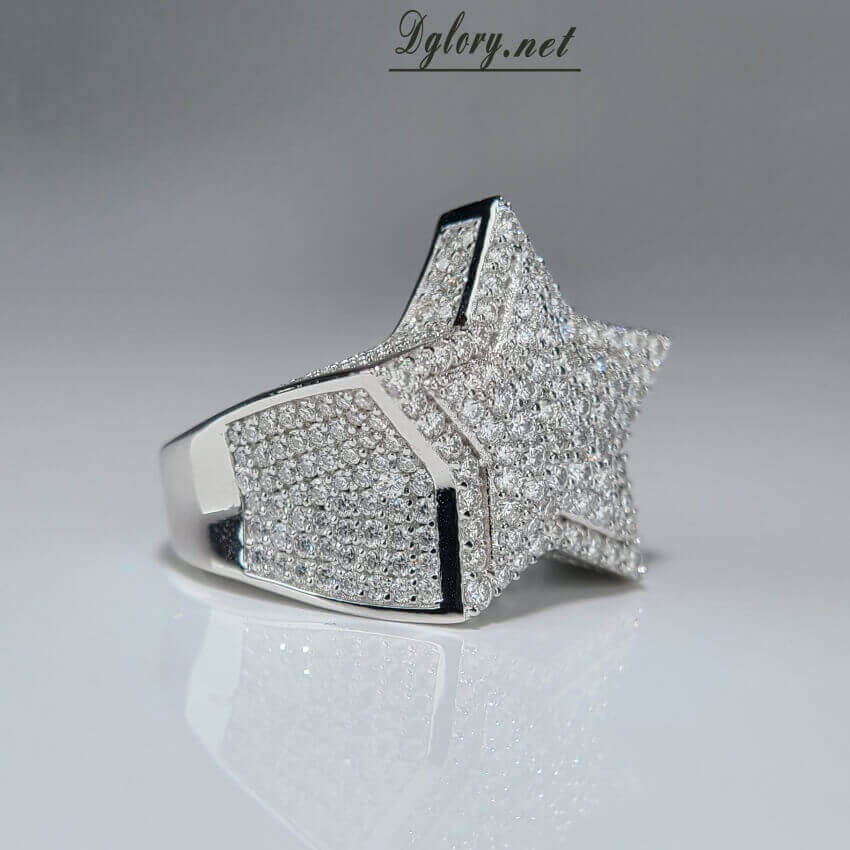 Moissanite Silver Star Ring,S925 Sterling Silver,Ring for Men Moissanite Star Ring,Hip Hop Ring,Iced Out Star Ring, Gift for Him,Men JewelryClassic (BMS119)