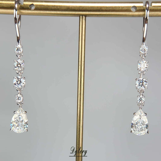 Pear 3ct TCW D,VVS1 Moissanite Earring Dangling S925 Sterling Silver Pear Cut Earrings, GRA Dangle Drop Earrings Studs for Women Bridal set