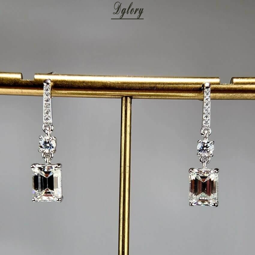 Emerald 4ct TCW D,VVS1 Moissanite Earring Dangling S925 Sterling Silver GRA Certified Emerald ,Earrings,Dangle Drop Studs for Women Jewelry