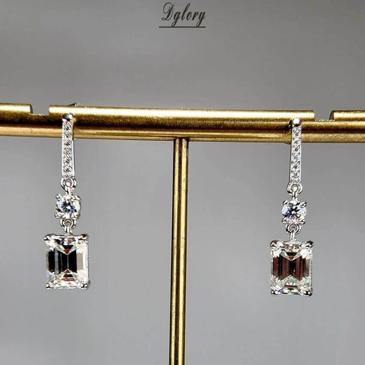 Emerald 4ct TCW D,VVS1 Moissanite Earring Dangling S925 Sterling Silver GRA Certified Emerald ,Earrings,Dangle Drop Studs for Women Jewelry