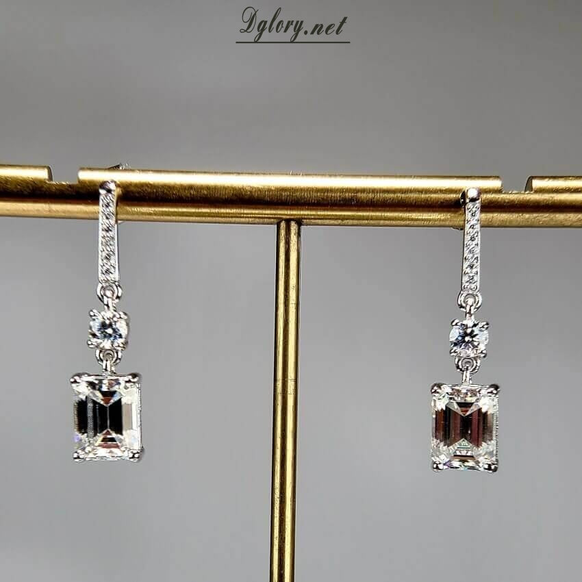 Emerald 4ct TCW D,VVS1 Moissanite Earring Dangling S925 Sterling Silver GRA Certified Emerald ,Earrings,Dangle Drop Studs for Women Jewelry
