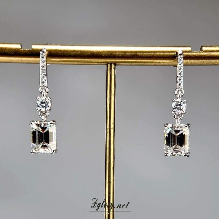 Emerald 4ct TCW D,VVS1 Moissanite Earring Dangling S925 Sterling Silver GRA Certified Emerald ,Earrings,Dangle Drop Studs for Women Jewelry