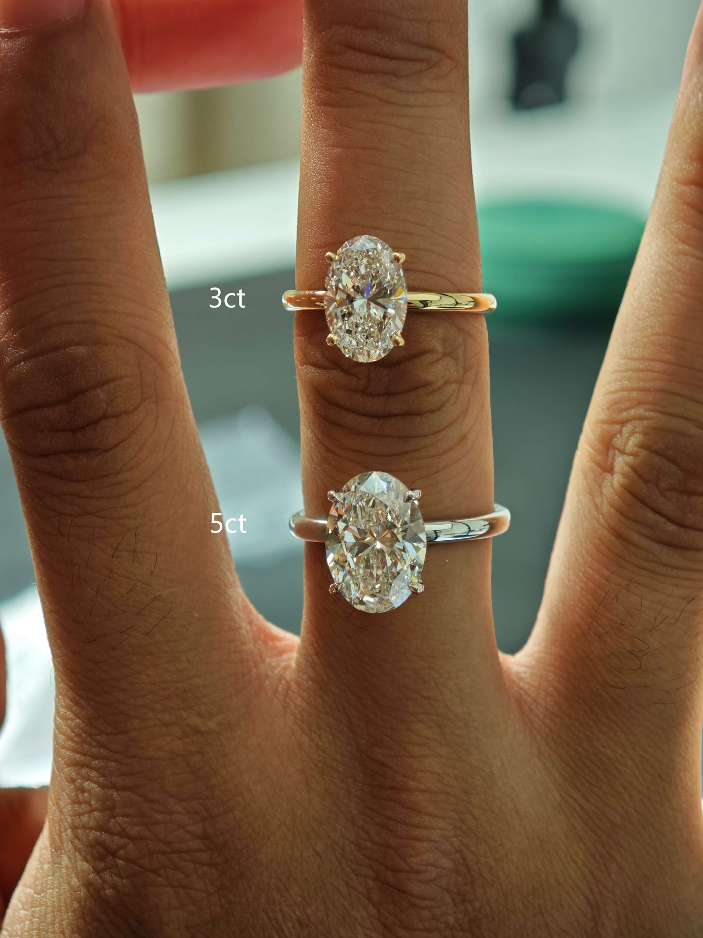 5CT Oval Lab-Grown Diamond Ring with Petal Setting in 18K Gold   (OVX 0011)