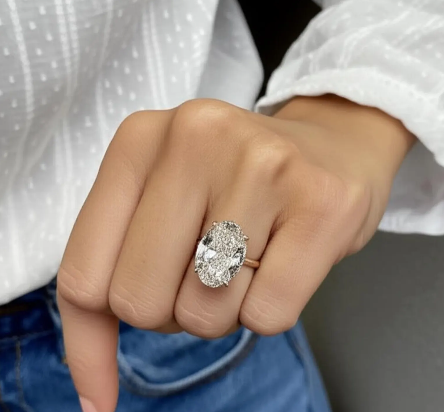 TIKTOK LIVESTREAM 20 CARATS Oval F color VS Lab Grown Diamond Solitaire Ring: 18K Solid Gold Size 8