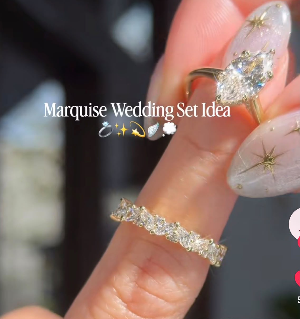 TES 2-2 link TIKTOK LIVESTREAM 2 products 14K yellow gold tulip setting 2.5ct maquise cut +a matching half eternity band ring set size 5.5 (Copy)