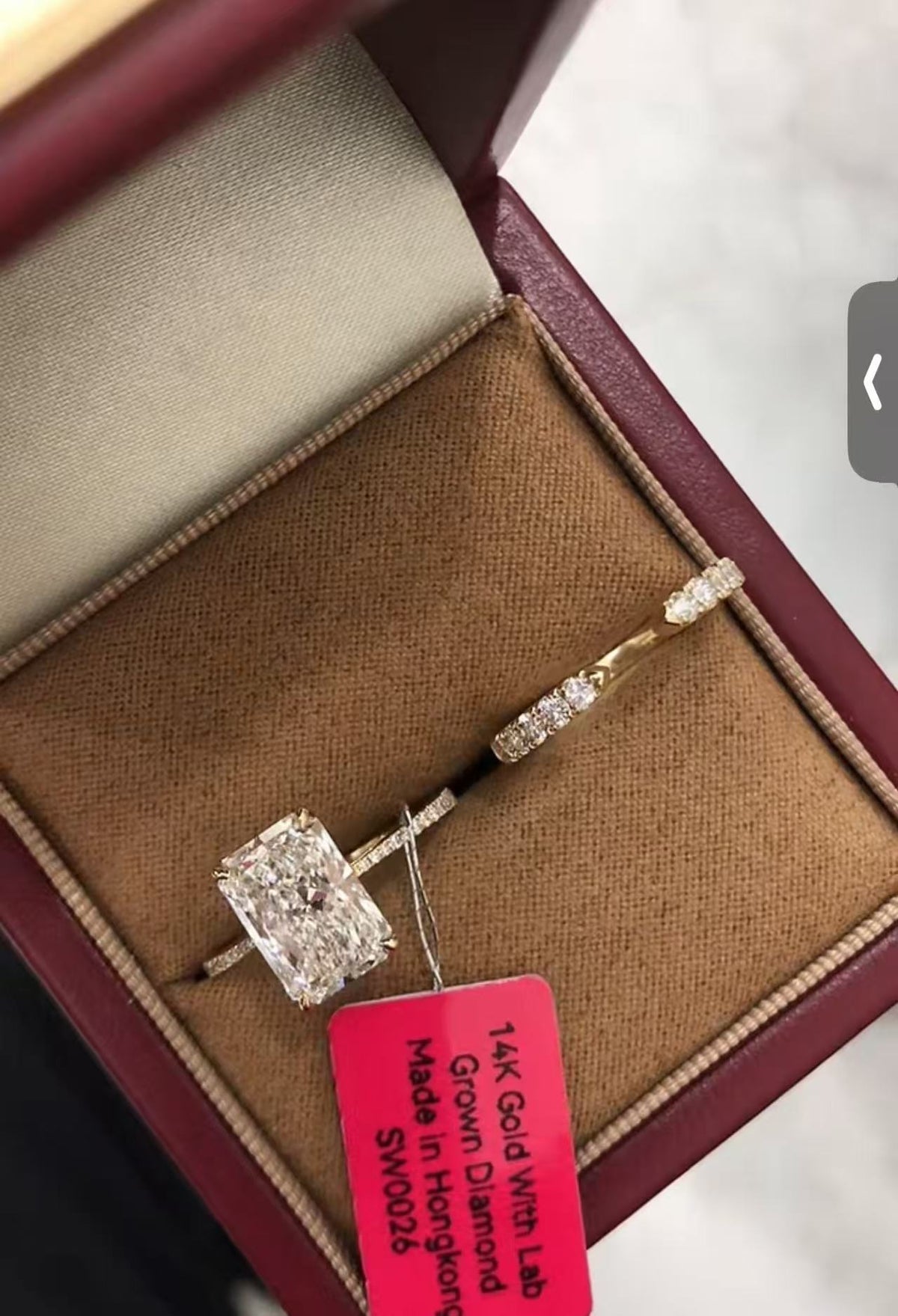 HEA 2-1 link 14K white gold 2CT Radiant cut E VS1 lab diamond with IGI Certificate with a same band width matcing band size 7