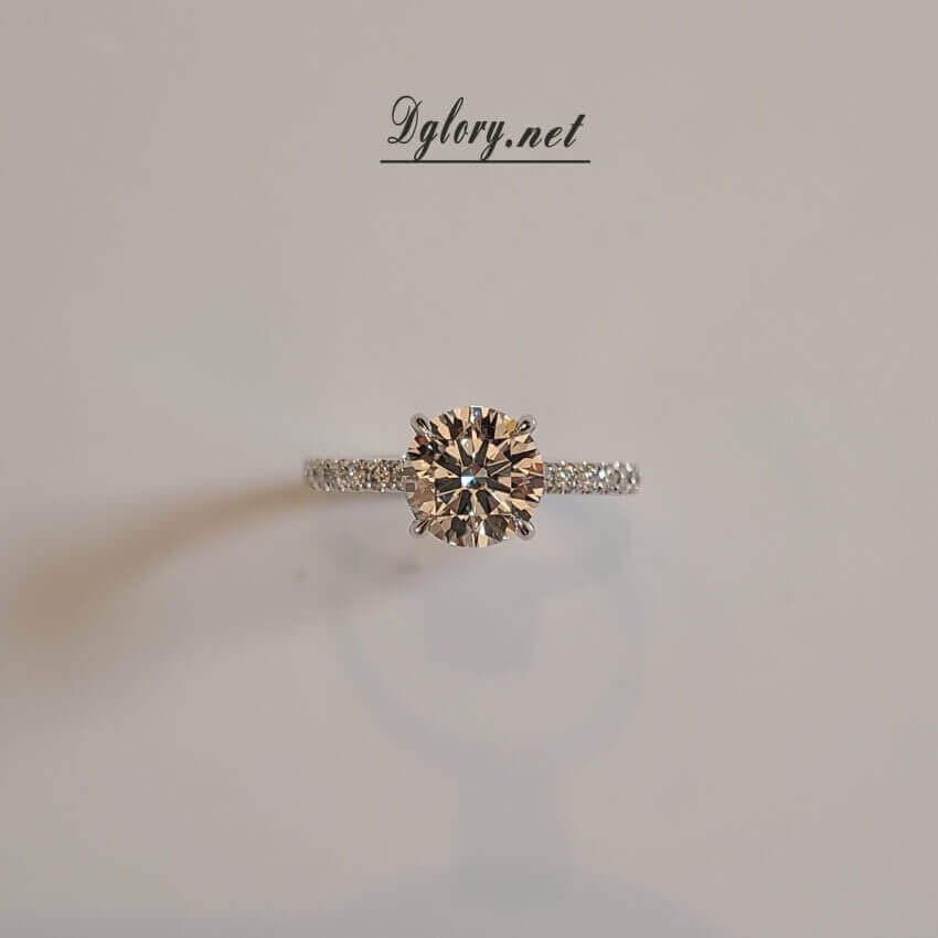 Lab Diamond Engagement Ring, 14K , 1.5CT, D VS1, Lab Round Cut, IGI Certified, Lab Created Engagement Ring, Peved Band Hidden Halo Gift 4Her   (ST 0013)
