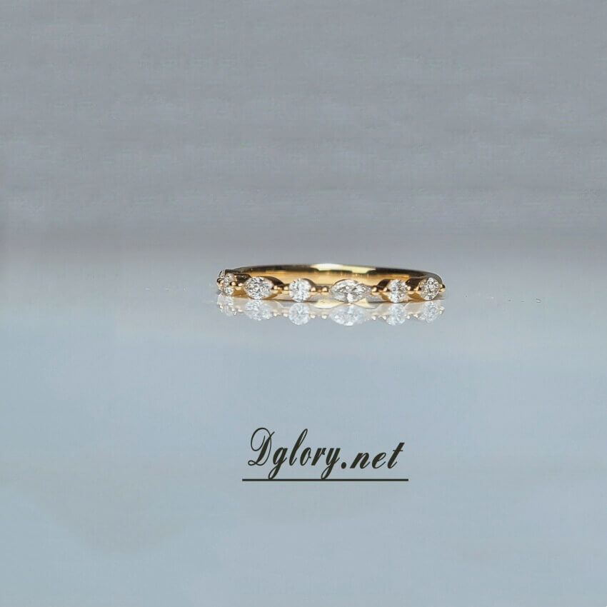 Solid 14K Yellow Gold 0.36TCW EF VS Lab Grown Created Diamond Band For Her,Marquise Anniversary Gift for Wife, Women Band,Wedding Ring Band