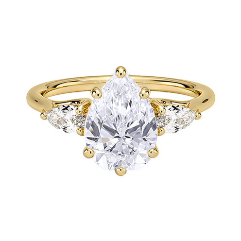Trellis Three Stone 2.5ct E VVS2 Pear Water Drop Lab Diamond Engagement Ring (PE 6123)