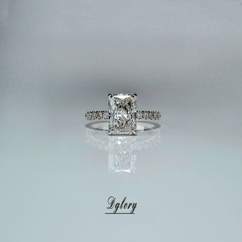 Lab Grown Diamond Ring , 2 CT , E VS1, Radiant Cut Lab Diamond Engagement Ring , Lab Created Diamond Ring IGI Certified , Hidden Halo (ST 0001)