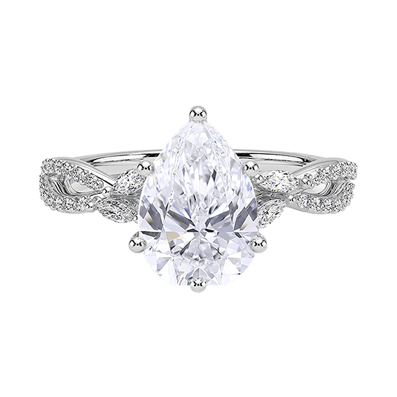 Luxe Willow Twisted Band 6 Prongs 2.5ct E VVS2 Pear Cut Water Drop Lab Diamond Engagement Ring  (PE 6122)