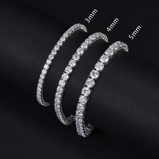 Moissanite D VVS1 Tennis Chain Bracelet Necklace 3mm 4mm 5mm 925 Sterling Silver 16 18 20 22 inch Iced Prong Handset, Passes Diamond Tester
