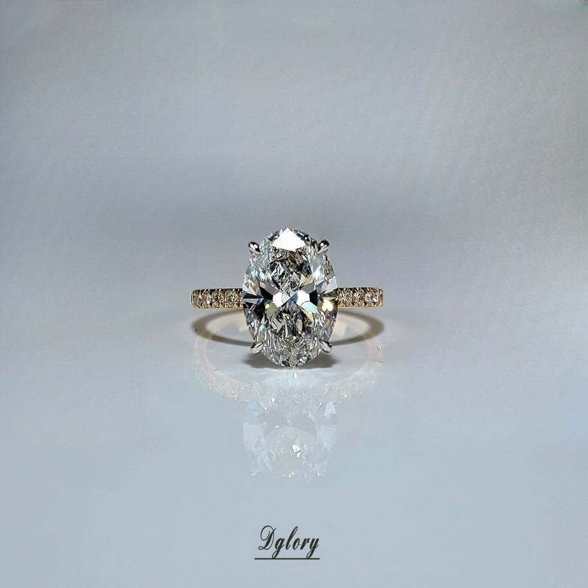 Lab Diamond Engagement Ring, 14KGold,4CT, F VS1,Lab Oval Cut, IGI Certified,Lab Created Engagement Ring, Peved Band Hidden Halo Over Prongs  (ST 0011)