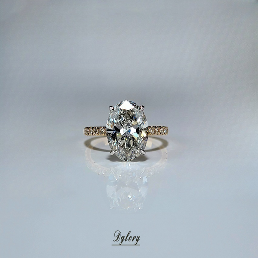 Lab Diamond Engagement Ring, 14KGold,4CT, F VS1,Lab Oval Cut, IGI Certified,Lab Created Engagement Ring, Peved Band Hidden Halo Over Prongs  (ST 0011)