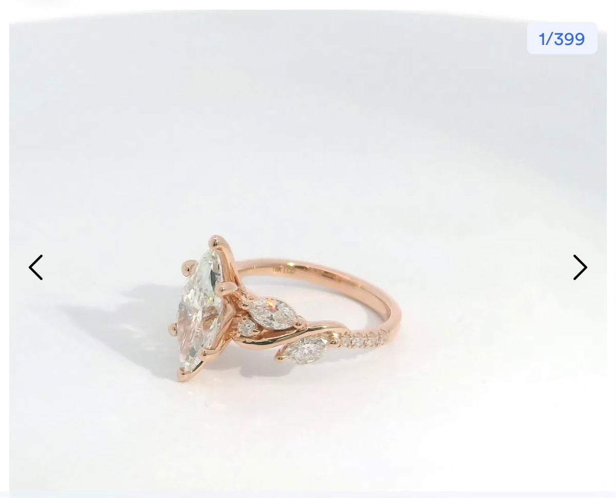 Des TIKTOK LIVESTREAM 3-1 depsoit link 14K yellow gold 1.6ct center marquise with IGI certificate girl ring nature inspired as picture lab grown diamond band ring size 6.5