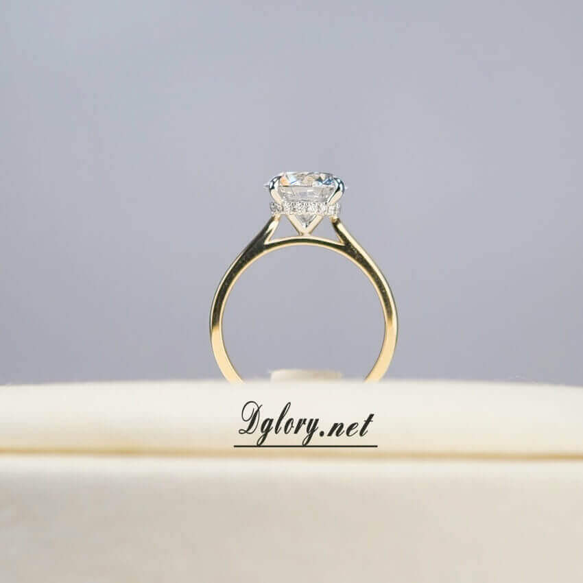 Lab Grown Created Diamond Engagement Ring, 14K, 2.5 CT, E VS1, Lab Round Cut, IGI Certified 2-tone Cathedral Setting Hidden Halo over Prongs   (ST 0020)