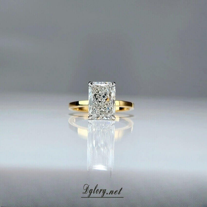 14K White & Yellow Gold, 2-Tone, 3 CT, F VVS2, Radiant Cut, IGI , Flat Plain Band, Lab Grown Diamond Engagement Ring,Hidden Halo Over Prongs (ST 0003)