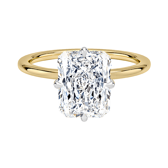 Adorned Mixed Metal 2 Tone Hidden Halo Compass Four Prong 14k 2.5ct E VVS2 Solitaire Radiant Cut Lab Diamond Engagement Ring  (RA 2128)