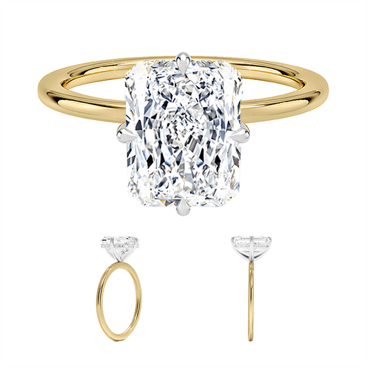 Adorned Mixed Metal 2 Tone Hidden Halo Compass Four Prong 14k 2.5ct E VVS2 Solitaire Radiant Cut Lab Diamond Engagement Ring  (RA 2128)