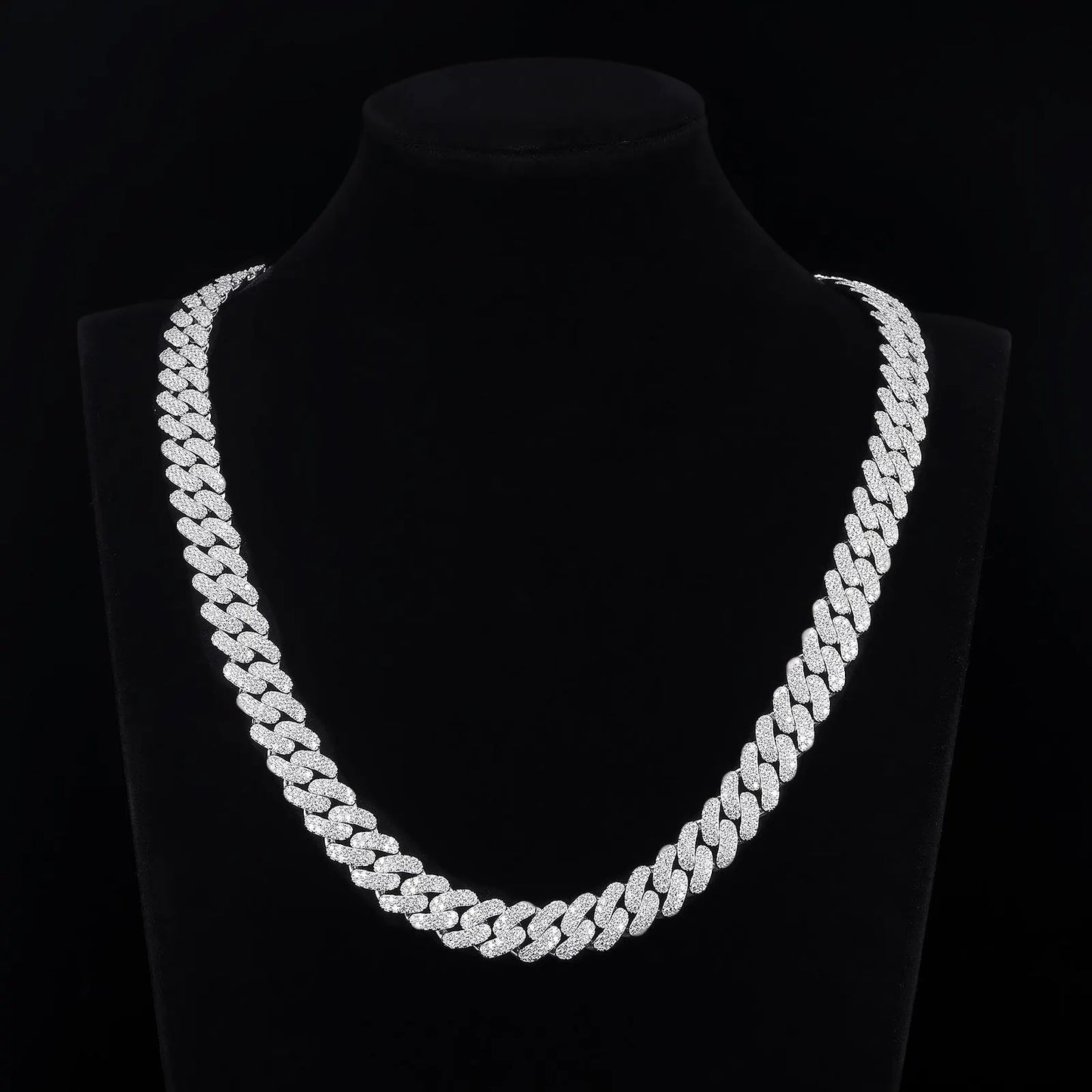 MOISSANITE Miami 12mm Rounded Prong Miami Cuban Link Chain Necklace Bracelet,Solid 925 Sterling Silver, 6"- 24" Lengths,PASSES DIAMOND Tester