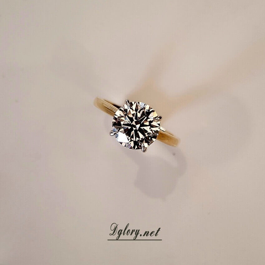 Lab Grown Created Diamond Engagement Ring, 14K, 2.5 CT, E VS1, Lab Round Cut, IGI Certified 2-tone Cathedral Setting Hidden Halo over Prongs   (ST 0020)