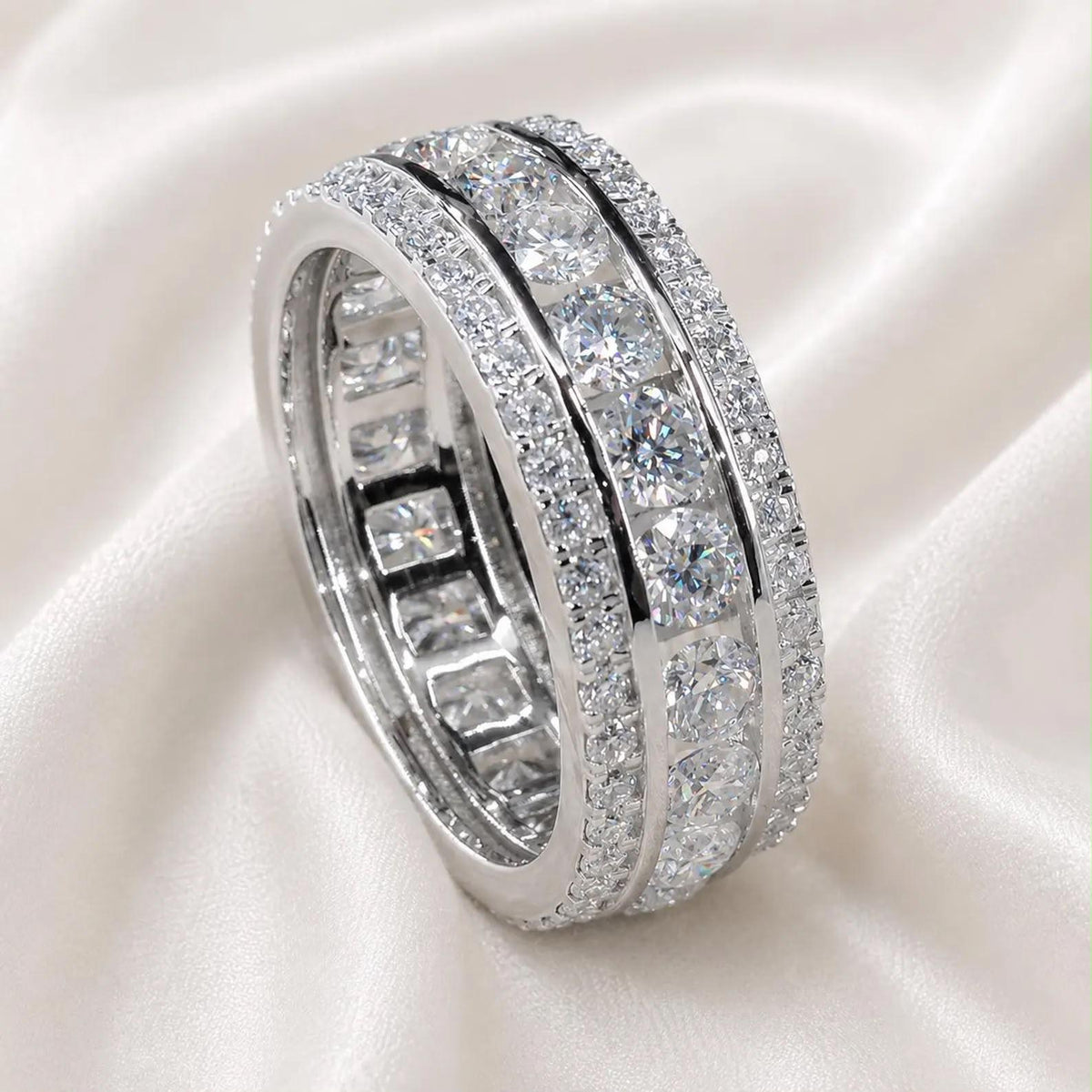 Des TIKTOK LIVESTREAM 2-1 depsoit link 14K white gold D VVS men ring band as picture lab grown diamond band ring size 9