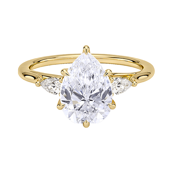 14K Gold Three Stone Pear Cut Shapeb 1.5ct D VVS2 Lab Diamond Engagement Ring (PE 1121)
