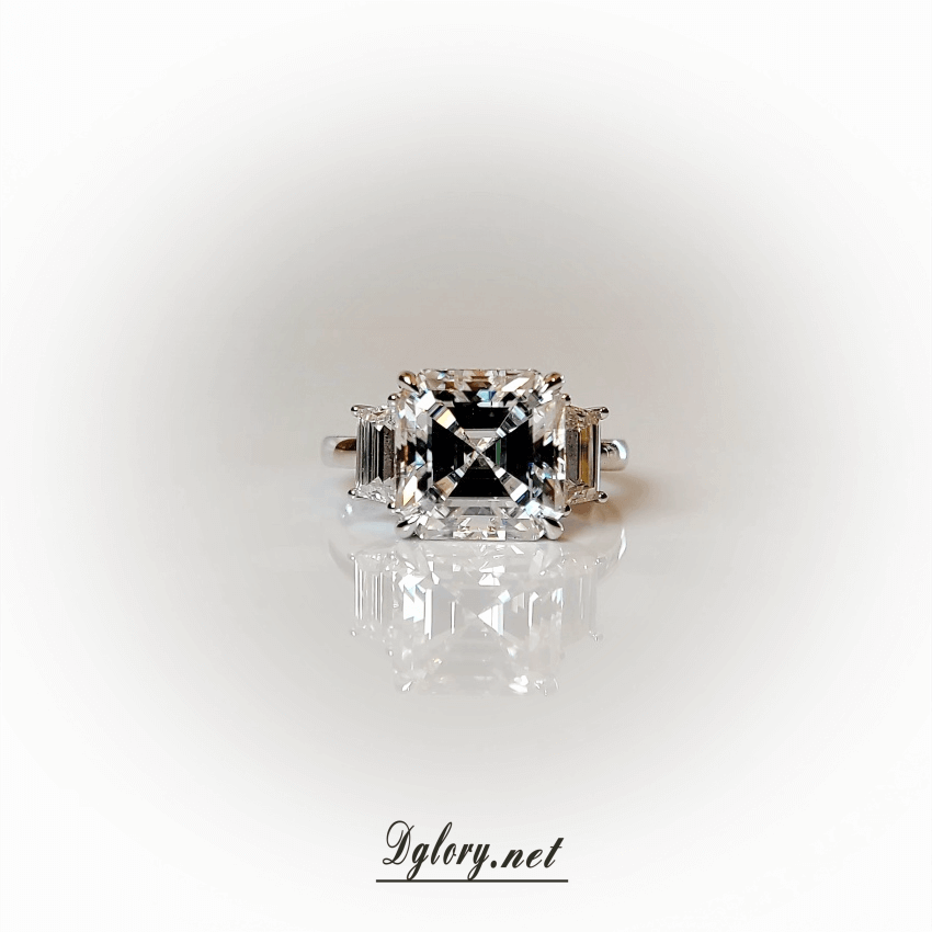 5CT Center Asscher Moissanite D VVS1, 14K Gold Asscher Cut, Moissanite Engagement Ring, GRA Certified,  Side Baguette Moissanite, Gift 4 Her