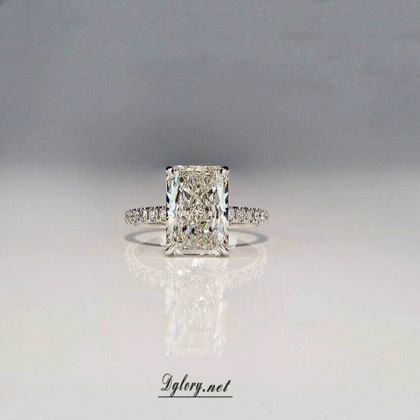 Lab Grown Diamond Engagement Ring, 14K White Gold, 4 CT, F VS1, Radiant Cut, IGI , Lab Created Radiant Ring, Engagement, Side Hidden Halo (ST 0005)