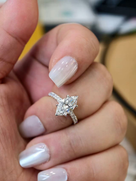 Cassi 50% deposit link Tiktok livestream 9K YELLOW gold 3ct lab marquise ratio appox 1.89 size 5.5 paved band with small diamonds