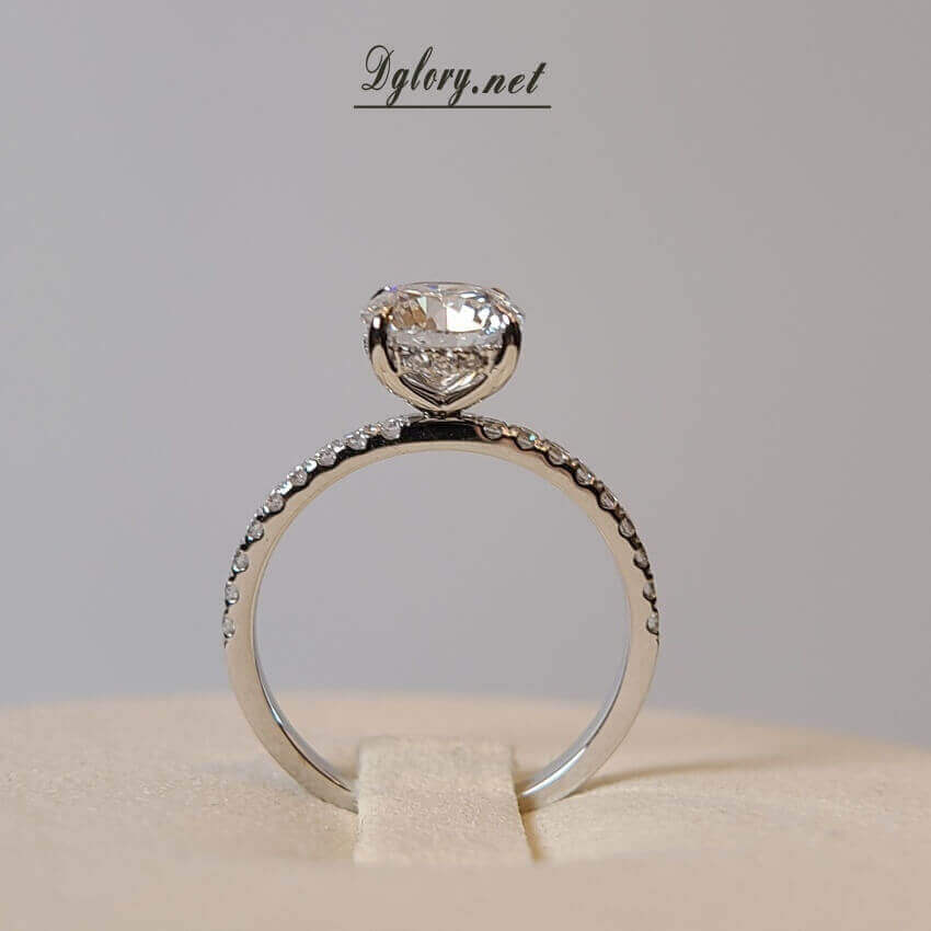 Lab Diamond Engagement Ring, 14K , 1.5CT, D VS1, Lab Round Cut, IGI Certified, Lab Created Engagement Ring, Peved Band Hidden Halo Gift 4Her   (ST 0013)