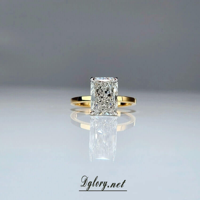 14K White & Yellow Gold, 2-Tone, 3 CT, F VVS2, Radiant Cut, IGI , Flat Plain Band, Lab Grown Diamond Engagement Ring,Hidden Halo Over Prongs (ST 0003)