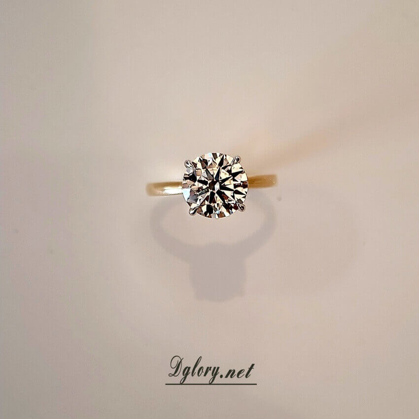 Lab Grown Created Diamond Engagement Ring, 14K, 2.5 CT, E VS1, Lab Round Cut, IGI Certified 2-tone Cathedral Setting Hidden Halo over Prongs   (ST 0020)