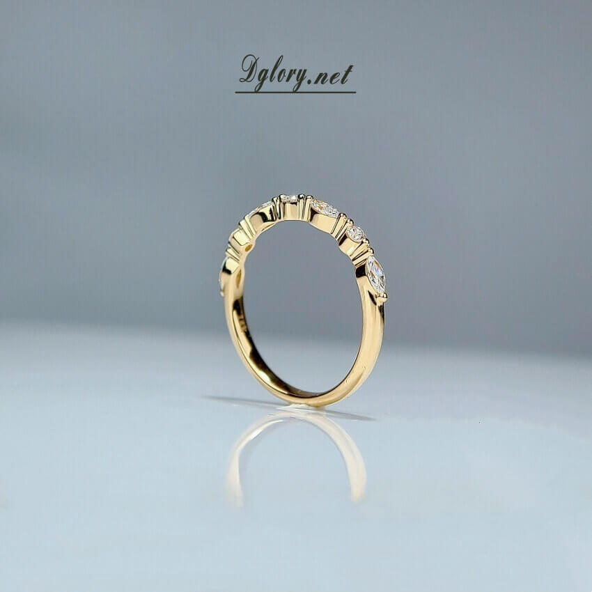 Solid 14K Yellow Gold 0.36TCW EF VS Lab Grown Created Diamond Band For Her,Marquise Anniversary Gift for Wife, Women Band,Wedding Ring Band
