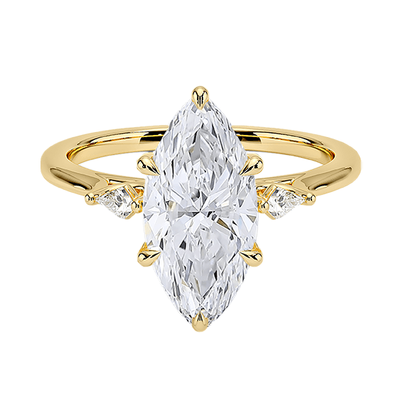 Marquise Cut Shape 2ct E VVS2  Three Stone Six-Prong Side Lab diamond Kite Shape Engagement Ring (MAR 8119)