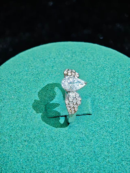 0.84CT Pear-Shaped Water Drop shape Diamond Wing Shank Engagement Ring in 14K Gold with 0.115TCW Side Stones (PEX 008)